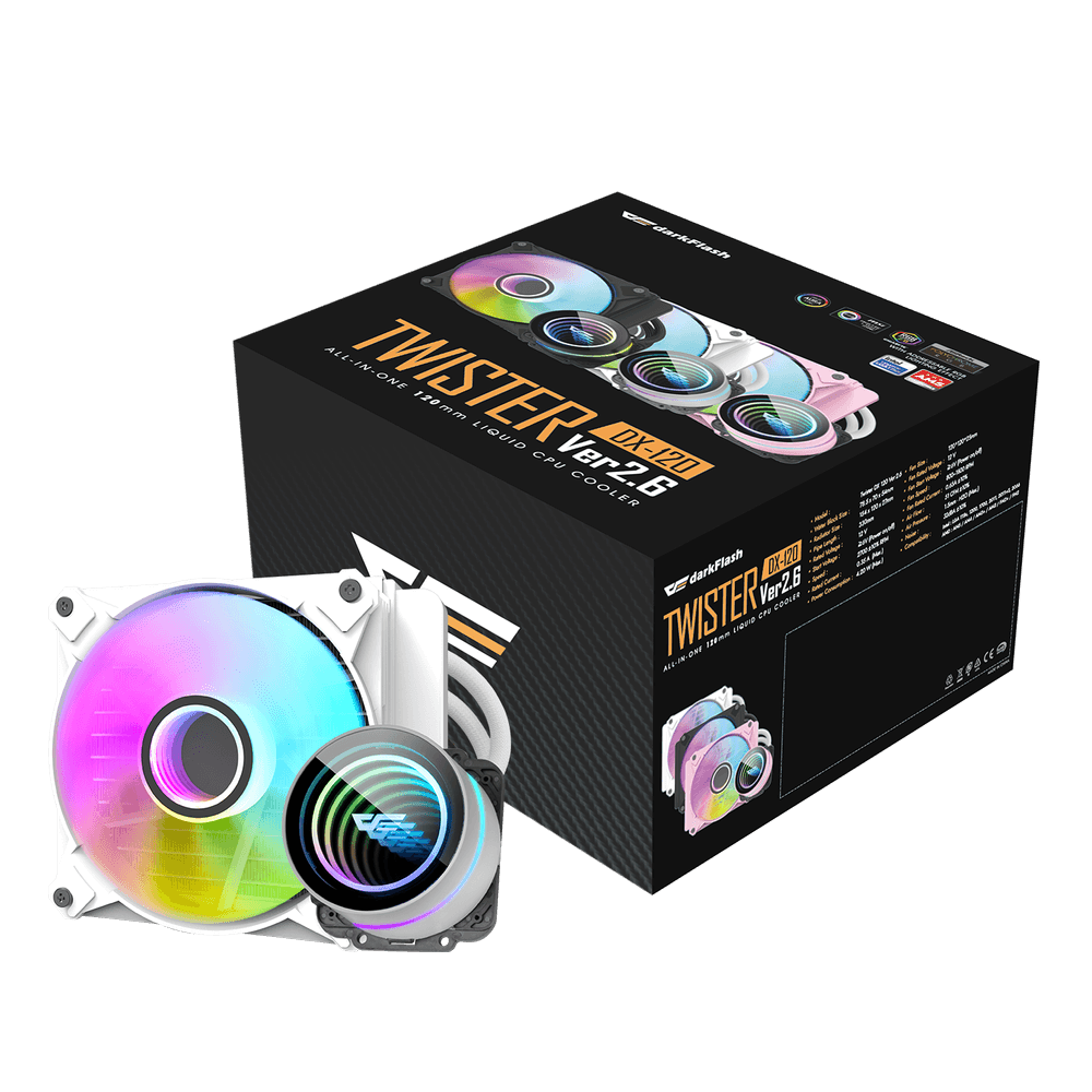Darkflash Twister DX120 120mm AIO ARGB Liquid CPU Cooler - White Darkflash Twister DX120 120mm AIO ARGB Liquid CPU Cooler - White
